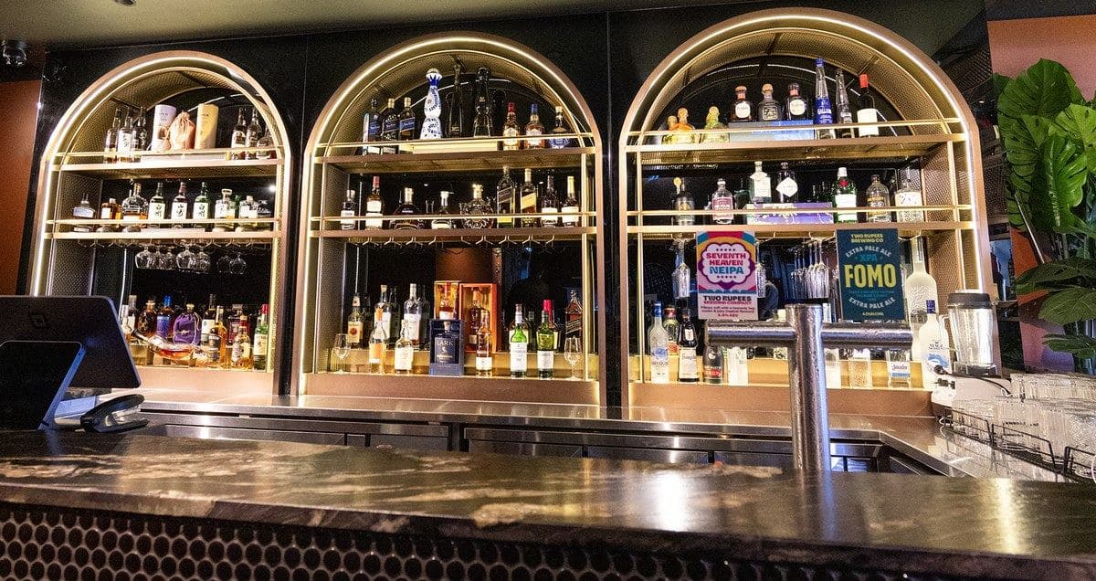 The beer taps at the bar at Gunpowder Social