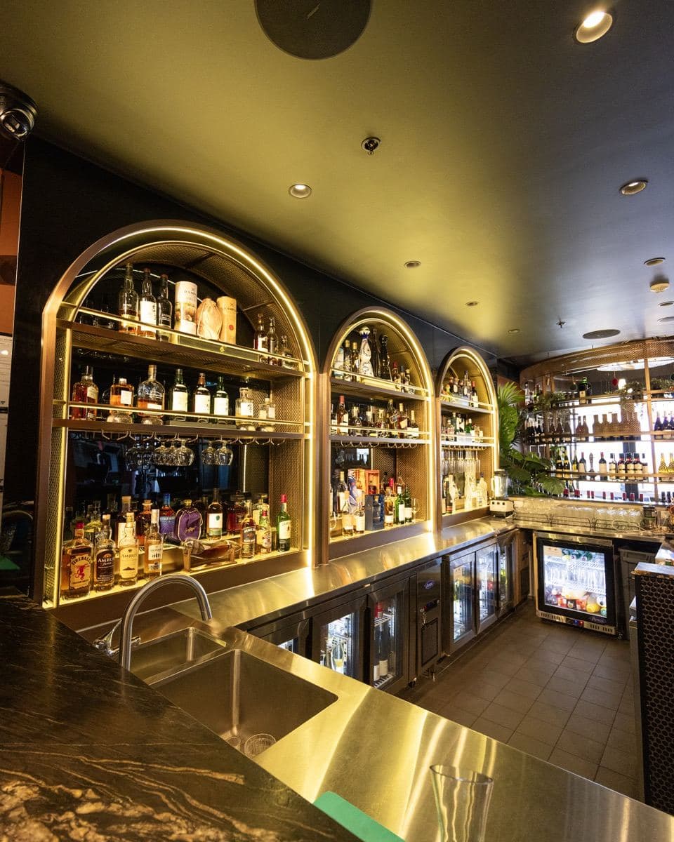 The lit bar counter at Gunpowder Social