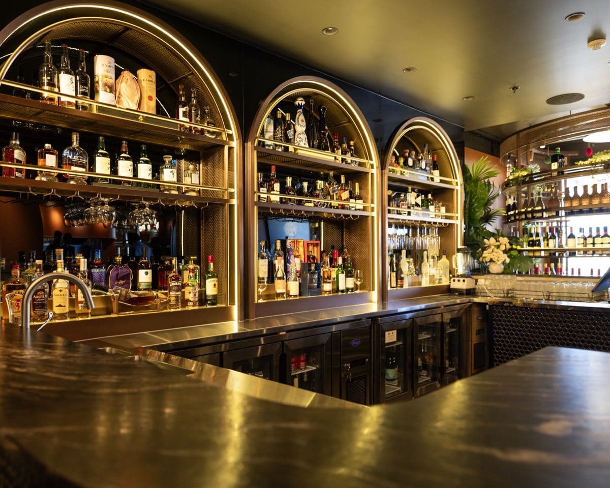 The illuminated bar counter at Gunpowder Social